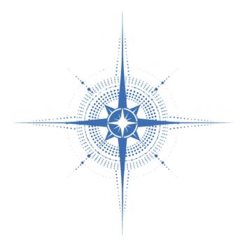 Detailed blue compass rose design with intricate patterns and central star, symbolizing navigation and direction. artwork features symmetrical lines and dots, creating sense of balance png