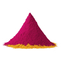Vibrant pile of magenta and yellow powder forms striking contrast, often used in cultural festivals and celebrations. colors evoke sense of joy and festivity png