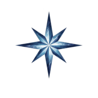 Blue eight pointed star with gradient effect, resembling compass rose, is depicted against transparent background. design features sharp, symmetrical points and glossy finish, evoking sense png