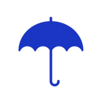 Blue umbrella icon with simple, minimalist design, featuring curved handle and scalloped edges, symbolizing protection and shelter png