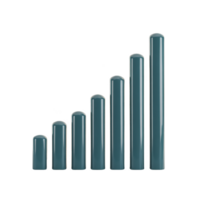 3D bar graph with six vertical bars of increasing height, representing data growth or progress. bars are glossy and metallic, creating modern and sleek appearance png