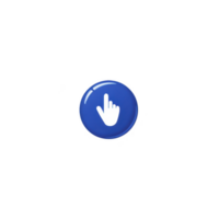Blue circular button with white hand cursor icon in center, symbolizing clickable or interactive element. glossy finish adds modern touch, making it suitable for digital interfaces png