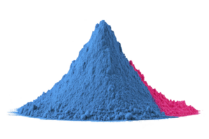 Vibrant pile of blue and pink powder forms striking contrast, evoking creativity and energy. texture is fine and smooth, suggesting use in art or decoration png
