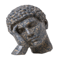 Detailed stone sculpture of contemplative human head, showcasing intricate carving and texture, evokes sense of introspection and artistry png