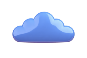 Glossy blue cloud icon with smooth, rounded design, reflecting modern and digital aesthetic. cloud shiny surface suggests sleek, contemporary style, ideal for technology themes png