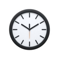 Modern wall clock with minimalist design features black frame and simple black hour and minute hands on white face, creating sleek and contemporary look png