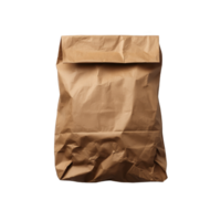 Crumpled brown paper bag with folded top, often used for carrying lunch or groceries, isolated on transparency background. texture and color give it rustic, eco friendly appearance png