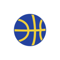 Blue and yellow basketball icon with simple design, featuring bold yellow lines on blue background, representing stylized basketball. design is modern and minimalistic png