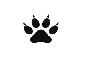 Simple black paw print icon with four toes and pad, symbolizing animals or pets. design is minimalistic and can be used for various purposes like logos or signs png