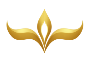 Golden abstract floral design with central flame like shape, symbolizing elegance and luxury. symmetrical curves and metallic sheen add touch of sophistication, ideal for decorative purposes png