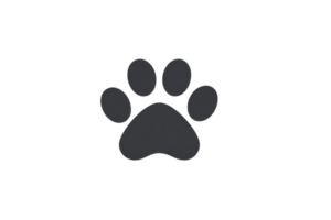 Simple black paw print icon on transparent background, symbolizing animals or pets. This minimalist design is often used in pet related graphics or logos png