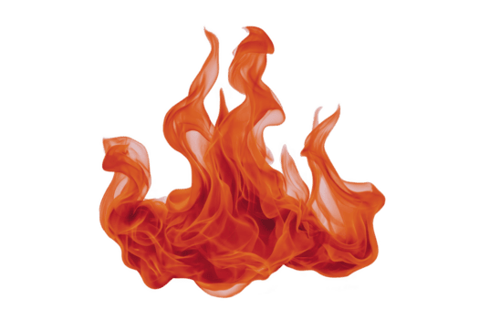 Vibrant illustration of orange and red flames with dynamic shapes and flowing movement, evoking sense of warmth and energy. fire appears to be rising, creating lively and intense visual effect png