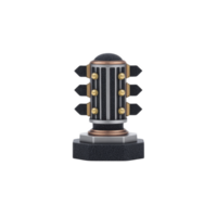 Futuristic, metallic device with cylindrical shape and intricate details, featuring gold accents and black base, possibly used for technology or science fiction themes png