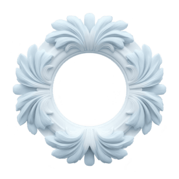 Decorative circular frame with intricate leaf patterns in soft blue hue, perfect for adding elegant touch to any design project. ornate detailing creates sense of sophistication and style png