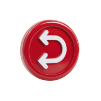 Red circular button with white curved arrow symbol, representing refresh or reload action, is depicted. button glossy finish adds modern touch, making it suitable for digital interfaces or design png