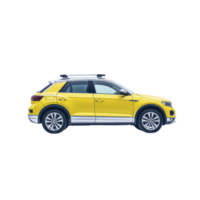 Vibrant yellow compact SUV is shown in side profile view, highlighting its sleek design and modern features. vehicle bright color and stylish appearance convey sense of energy and adventure png