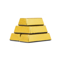 Stack of shiny gold bars is arranged in pyramid shape, symbolizing wealth and investment. bars have reflective surface, highlighting their value and allure png