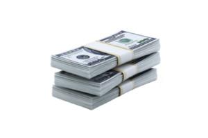 Stacks of hundred dollar bills are neatly bundled, symbolizing wealth and financial success. crisp, organized appearance conveys prosperity and abundance png
