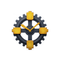 Steampunk inspired clock with gear design features yellow accents and mechanical aesthetic, blending industrial elements with vintage style png
