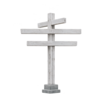 Rustic wooden signpost with multiple blank directional arrows stands on sturdy stone base, isolated on transparency background. weathered wood texture adds vintage charm png