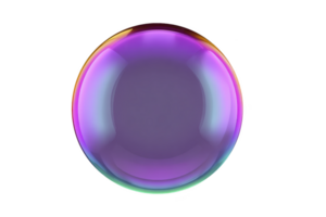Vibrant, iridescent soap bubble with smooth, reflective surface displays spectrum of colors, including purple, pink, and hints of yellow, set against transparent background png