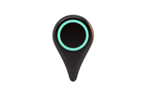 Sleek black location pin icon with glowing blue circle in center, symbolizing navigation or map marker. modern design is simple and effective for digital interfaces png