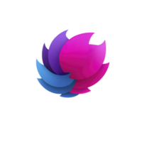 Vibrant abstract logo design featuring overlapping petals in shades of pink, purple, and blue, creating dynamic and modern appearance. petals form circular shape, suggesting motion and unity png