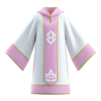 White and pink ceremonial robe with gold trim and symbolic patterns, featuring wide sleeves and decorative front panel. design is elegant and traditional png