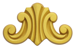 Ornate golden decorative element with intricate scrollwork, showcasing classic and elegant design. texture and curves add luxurious touch, ideal for embellishing furniture or architecture png