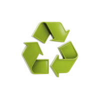 Green recycling symbol with three arrows forming triangle, representing sustainability and environmental conservation. glossy design emphasizes eco friendly practices and waste reduction png