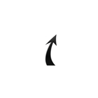 Sleek black upward arrow with curved design on transparent background, symbolizing growth and progress. minimalist style adds modern touch, making it versatile for various uses png