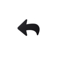 Black curved arrow pointing left on transparent background, symbolizing return or undo action. simple design is commonly used in digital interfaces for navigation or correction purposes png