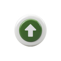 Green button with white arrow pointing upwards is centered on white circular base, symbolizing upward direction or increase. design is simple and clear png