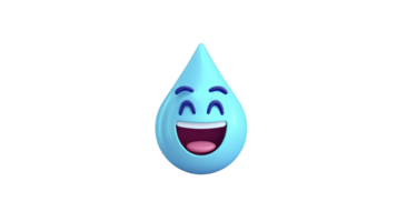 Blue water droplet emoji with happy expression, featuring wide smile and closed eyes, conveys joy and positivity. simple design and vibrant color make it visually appealing png