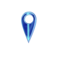 Glowing blue location pin icon with modern design, symbolizing navigation and direction. icon features sleek, luminous appearance, often used in digital maps and GPS applications png