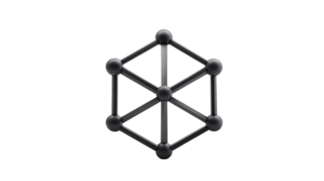 3D geometric structure featuring black wireframe cube with spherical nodes at each vertex, creating modern and abstract design. minimalist style evokes sense of balance and symmetry png