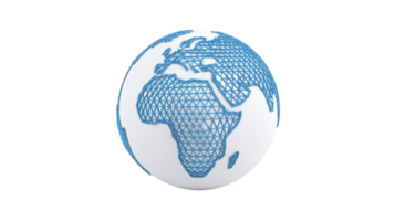 3D globe with blue wireframe design highlights continents on transparency background, symbolizing global connectivity and technology png