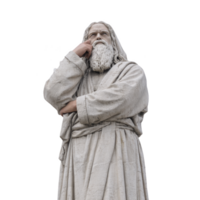 Contemplative statue of bearded man in robes, gazing thoughtfully into distance. sculpture exudes wisdom and introspection, capturing moment of deep reflection png