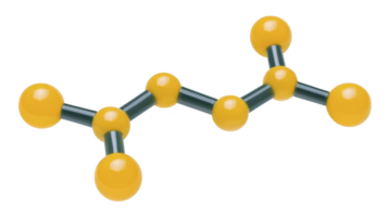 3D molecular model of hydrocarbon compound with yellow spheres representing atoms connected by black rods. structure is linear and symmetrical, illustrating simple organic molecule png