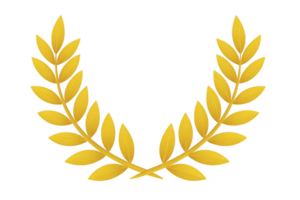 Golden laurel wreath with detailed leaves symbolizes victory and achievement. design is elegant and classic, often associated with honor and success in various contexts png