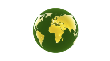 Green and gold globe illustration highlighting continents with glowing effect, symbolizing global connectivity and environmental awareness. vibrant colors evoke sense of sustainability and unity png