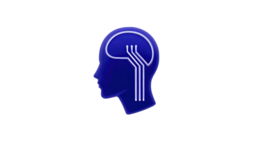 Blue silhouette of human head with stylized brain and neural pathways symbolizes artificial intelligence and technology. design is sleek and modern, representing innovation png