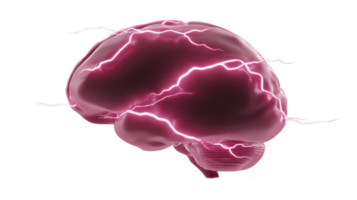 Glowing pink brain with electric currents symbolizes creativity and innovation. vibrant energy and dynamic design evoke sense of power and intelligence png