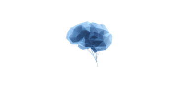 Digital illustration of geometric brain with polygonal design, featuring blue color scheme and futuristic style, symbolizing technology and innovation png