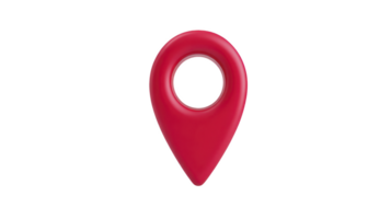 Red location pin icon with glossy finish, commonly used in digital maps and navigation apps to mark specific point of interest. pin is isolated on transparency background png