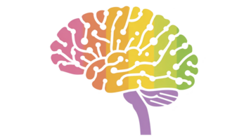 Colorful illustration of brain with interconnected nodes, symbolizing creativity and connectivity. gradient of colors from pink to green adds vibrant and modern touch png