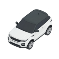 Sleek white SUV with black roof is shown from isometric perspective, highlighting its modern design and compact size. vehicle clean lines and stylish appearance make it stand out png