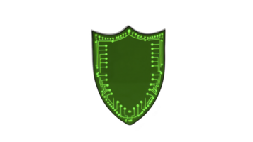 Digital shield with green circuit board design symbolizes cybersecurity and protection. glowing circuitry pattern conveys sense of advanced technology and security png