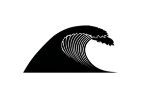 Stylized black wave illustration with curved crest and flowing lines, evoking sense of movement and power. simple design captures essence of ocean waves png