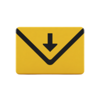 Yellow envelope icon with black downward arrow symbolizes downloading or receiving messages. design is simple and modern, conveying communication and digital interaction png